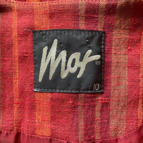 VINTAGE 90’s RED-ORANGE STRIPE LINEN-BLEND LONGLINE WAISTCOAT VEST - Picture 7 of 7